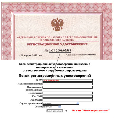 Единый реестр выданных регистрационных удостоверений Росздравнадзора
